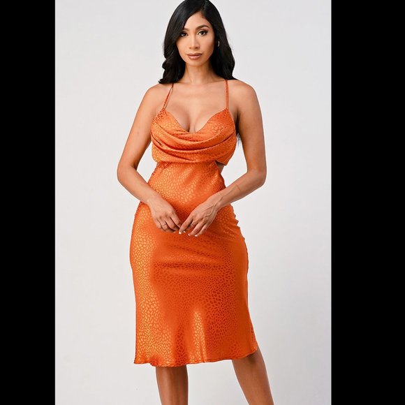 Orange Backless Flowy Party Dress - Picture 1 of 6